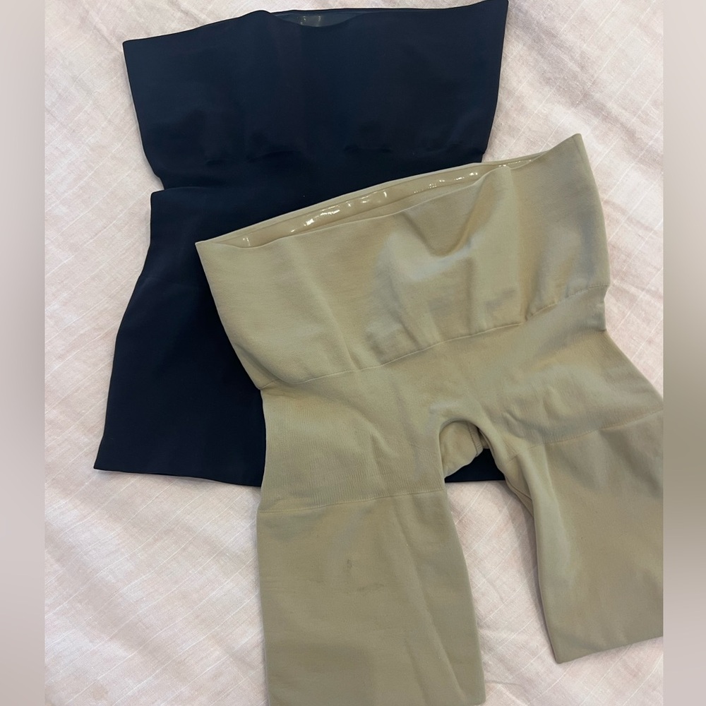 2 Skims Women's Size S Seamless Sculpt Mid Thigh Short Black Onyx and nude